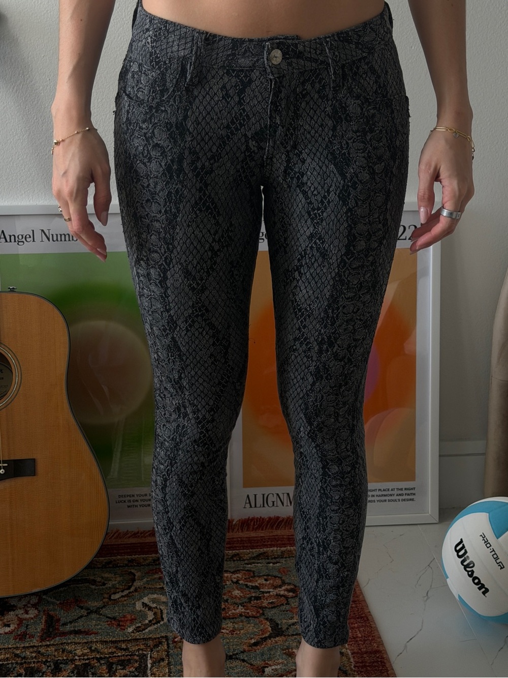 Women's Black Snake-Print Skinny Jeans